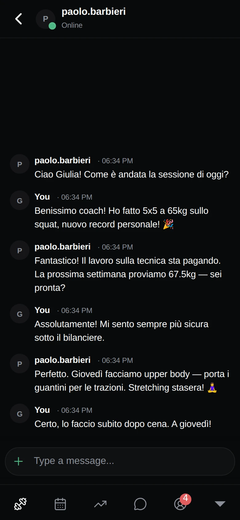 A chat conversation in the mobile app
