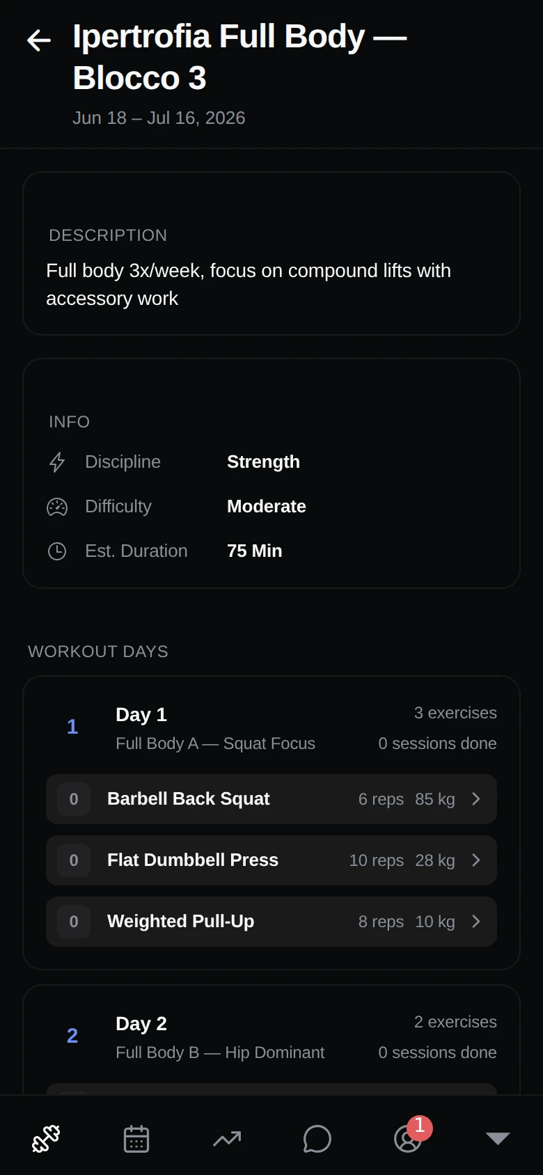 A training plan in the mobile app